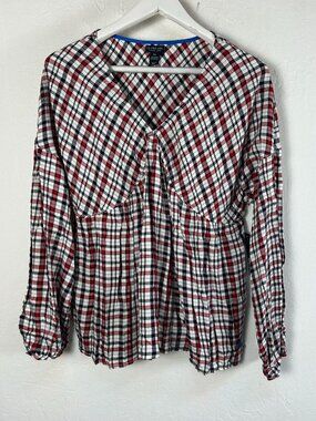 U.S. Polo Assn. Womens Plaid America V-Neck Top XL Long Sleeve Evening Blue New